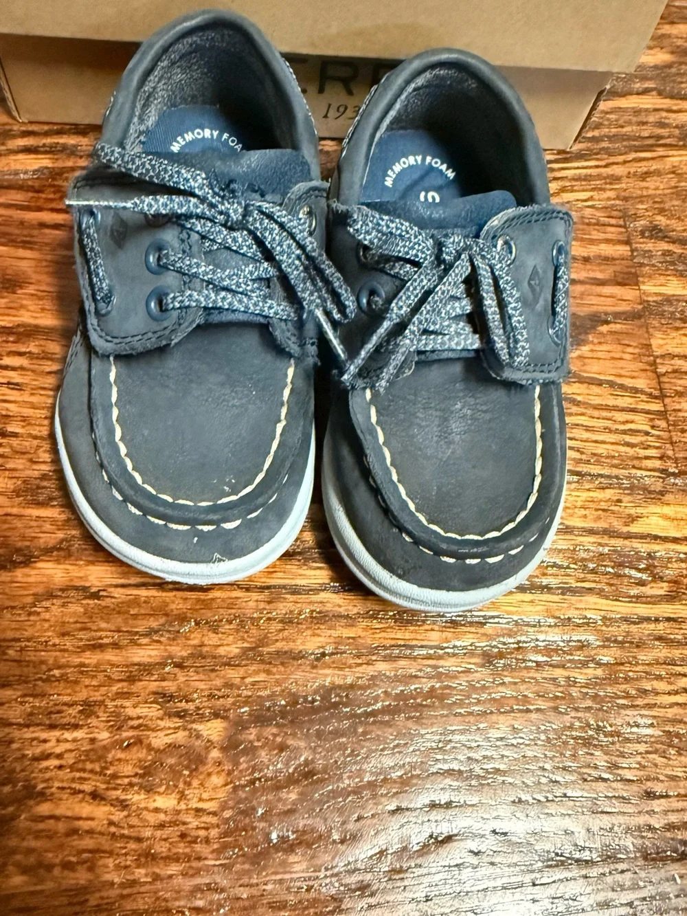 Sperry Toddler Boys Navy Blue Boat Shoes with Patterned Laces